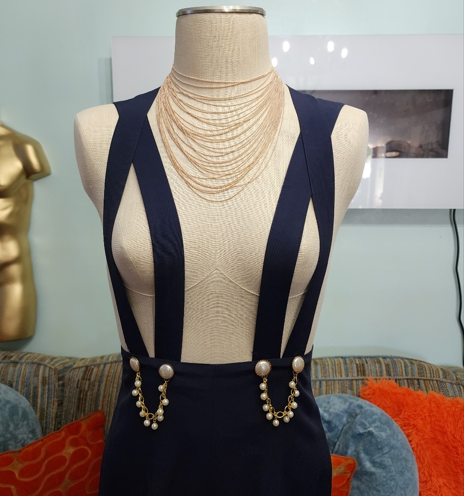 Women's Vintage Rampage Navy Size 7 Dress Pant Overall Suspenders Jumper 90s Y2K